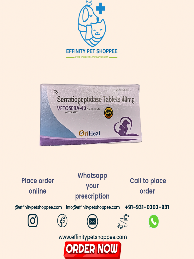 VETOSERA TABLETS 40MG ( SERRATIOPEPTIDASE 40MG ) WITH CHICKEN FLAVOUR Catalogue Image 1