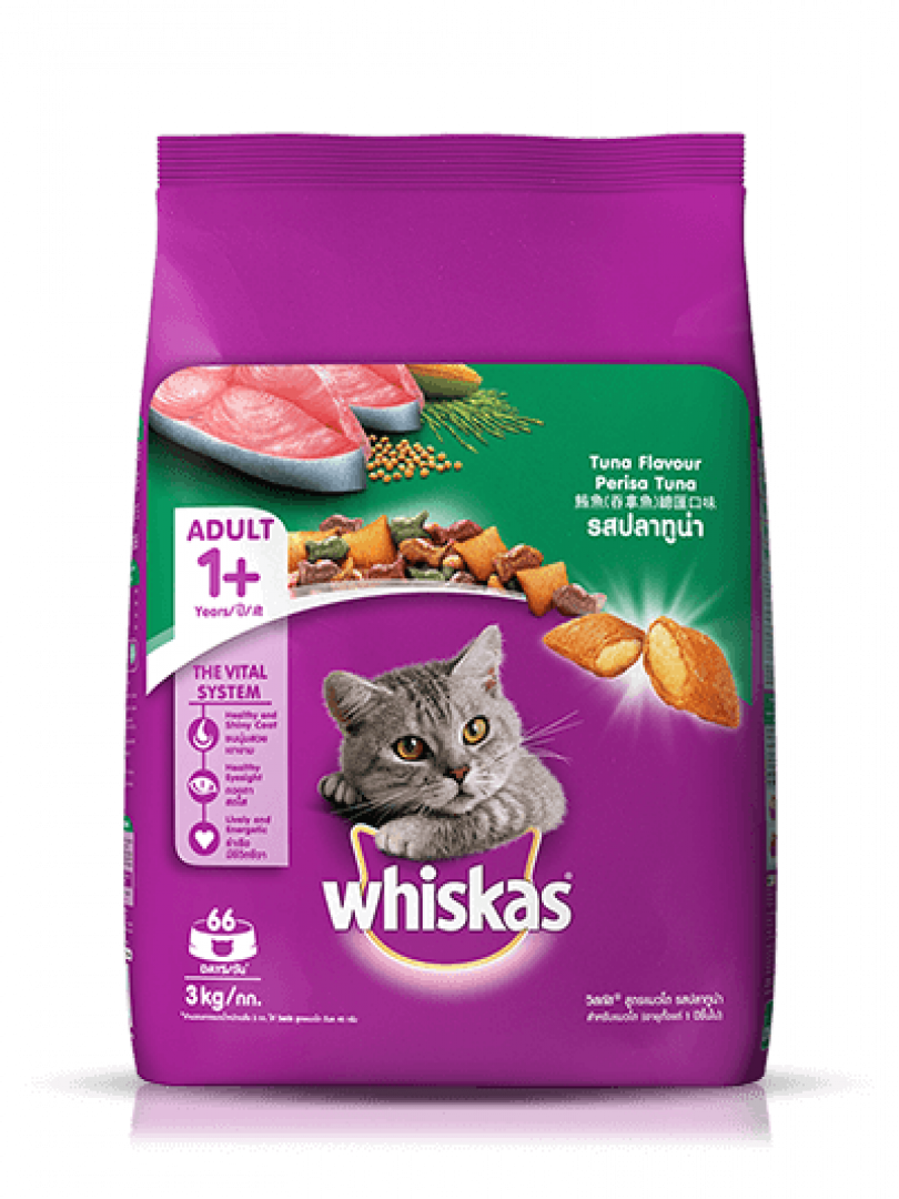 Whiskas Adult (+1 year) Dry Cat Food, Tuna Flavor, 3kg Pack Catalogue Image 1